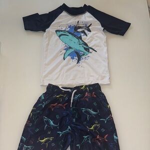 Sporto Blue and White Rashguard Swim Set with Marine Graphic